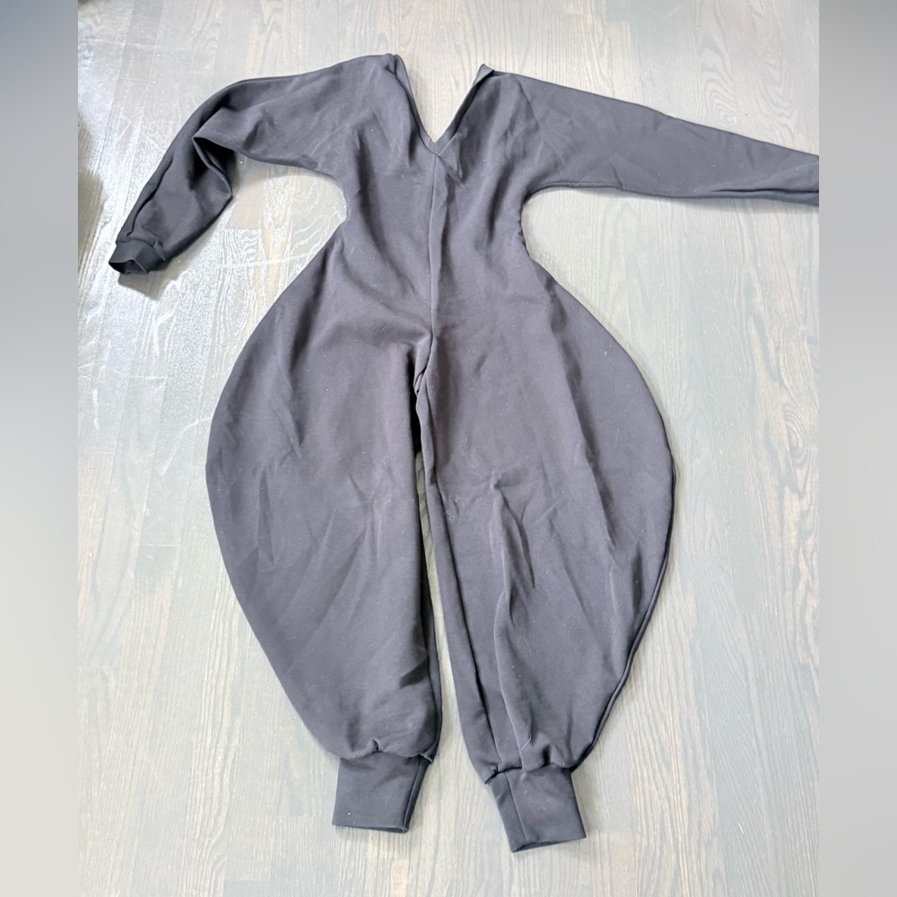 Off-Shoulder Black Jogger Jumpsuit - Picture 7 of 9